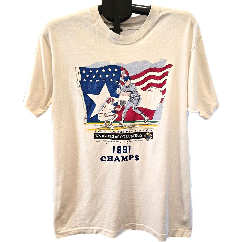 Vtg 1991 Knights Columbus Texas Softball Champs T-Shirt Single Stitch L 22x29